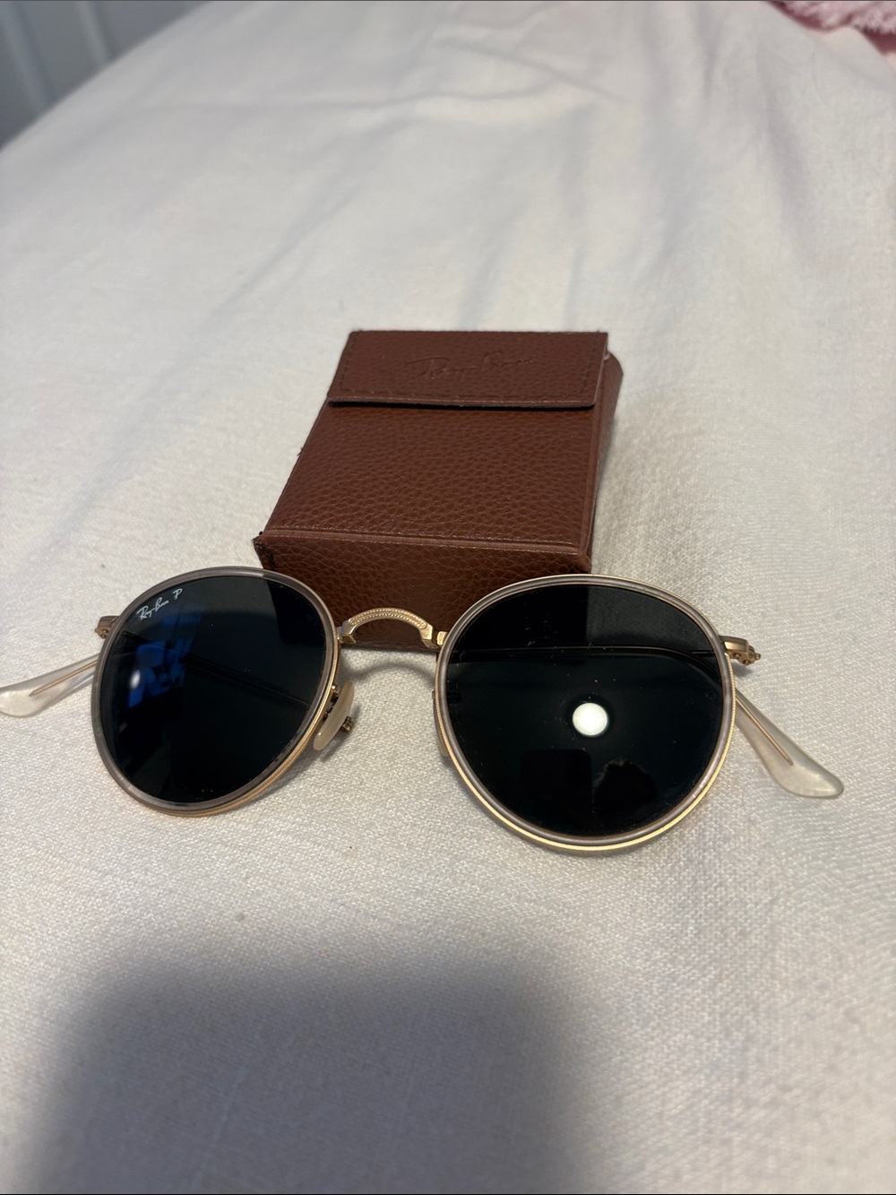 Ray-Ban Foldable Gold Frame Sunglasses with Black Lenses